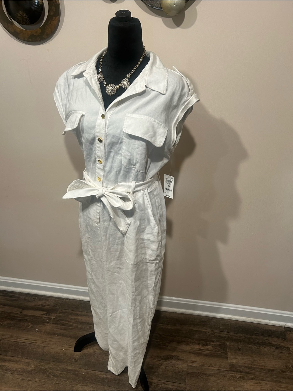 White Linen Pantsuit Tie Waist